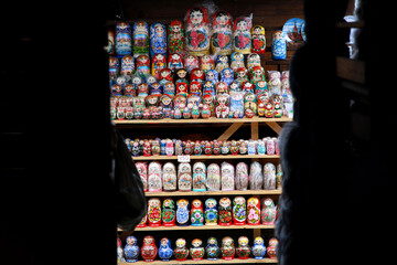 Soviet souvenirs in Izmaylovskiy Bazar of Moscow Russia