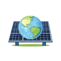 Illustration of a globe on a solar power panel, symbolizing renewable energy and environmental sustainability.