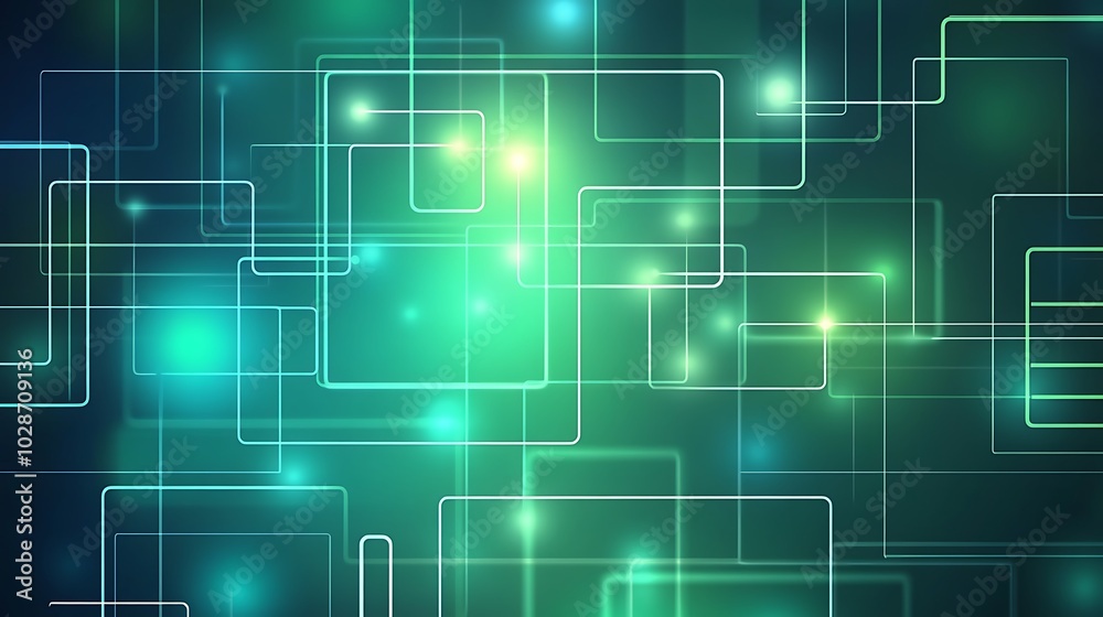 Aufkleber abstract green and blue background with glowing squares and lines.