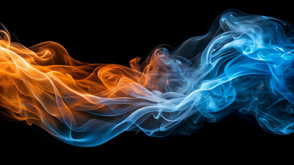 A smooth, flowing wave of smoke in blue and orange colors.