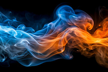 A smooth, flowing wave of smoke in blue and orange colors.