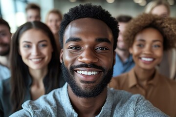 Diverse team taking a group selfie during seminar or workshop, Generative AI