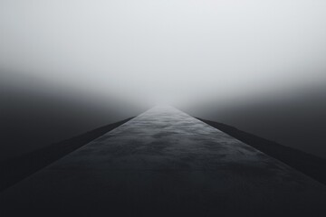 A dark black and white space with an empty floor, foggy in a cinematic and minimalist style
