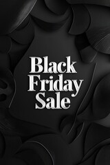 Sophisticated Black Friday Sale Banner with Bold Lettering and Elegant Abstract Paper-Cut Design