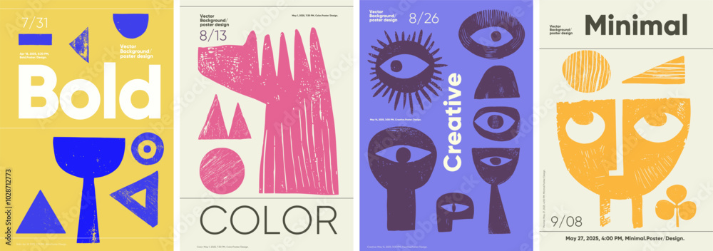 Poster creative poster design using vibrant vector shapes in a brutalist style. perfect for retro-inspired 