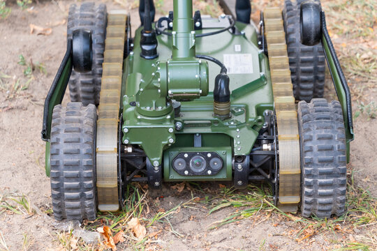 a remotely operated, tracked military robot