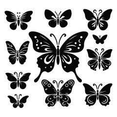 create a sillhouette butterfly victor set icon on white background