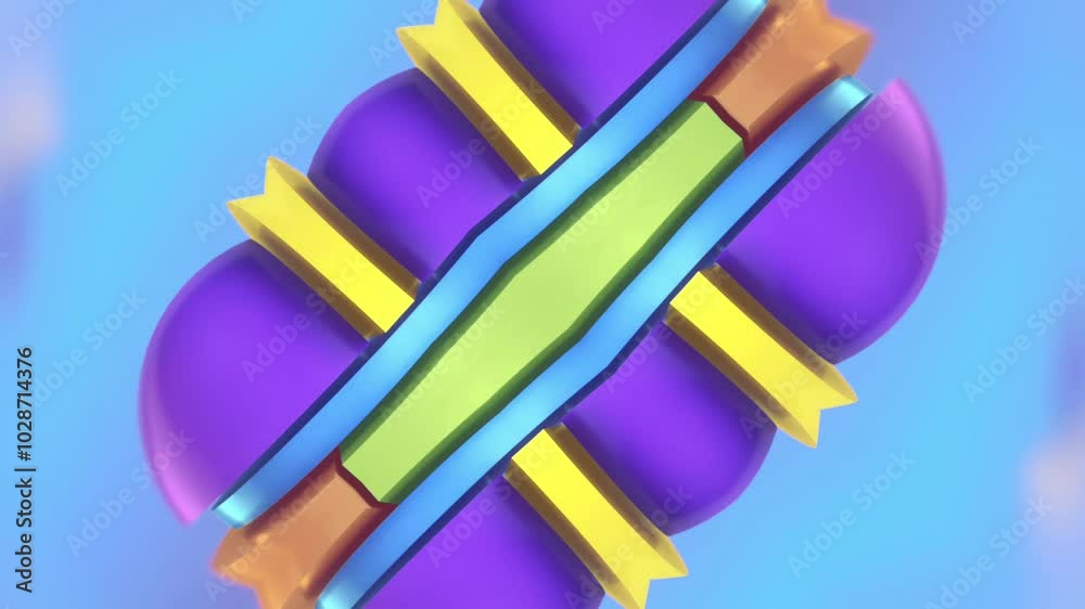 Poster Color animation of a volumetric geometric shape composed of moving multicolored segments. The light blue background emphasizes the purity and minimalism of the composition. 3d rendering 4K