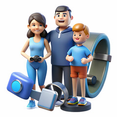 Tech-Savvy Family Checking Smart Wearable Devices to Monitor Fitness Progress on Glossy Business Themed Background - Modern Photo Stock Concept with Copy Space