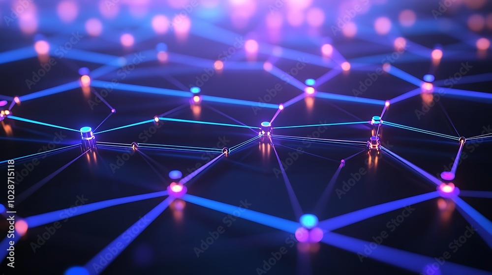 Poster abstract network of glowing lines and nodes.