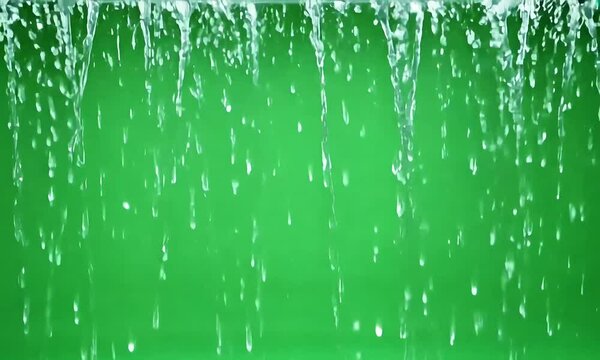 Lifelike falling rain animation on green screen, perfect for adding atmospheric effects to video projects