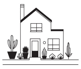 Hand drawn illustration of house, Building illustration vector, Outline American house