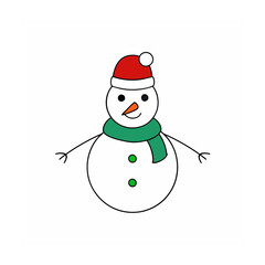 Festive Christmas snowman vector with a hat, scarf, and snowflakes, perfect for holiday decor.