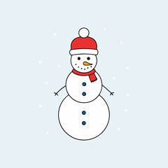 Festive Christmas snowman vector with a hat, scarf, and snowflakes, perfect for holiday decor.