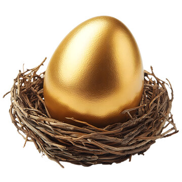 Golden Egg in a Nest Isolated on Transparent Background, Symbol of Wealth and Prosperity