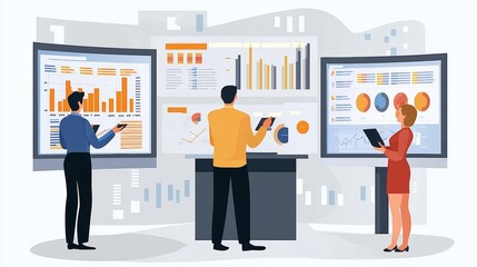 Fototapeta premium Vector illustration of office people: Developing innovative business solutions in a modern flat design style