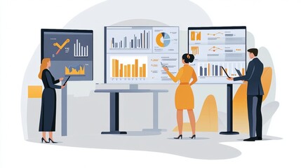 Vector illustration of office people: Focusing on digital marketing and content management