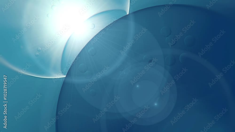 Poster Digital animation with smoothly moving, overlapping glass shapes. Color palette includes a blue gradient with bright visual highlights. 3d rendering. 4K, Ultra HD resolution