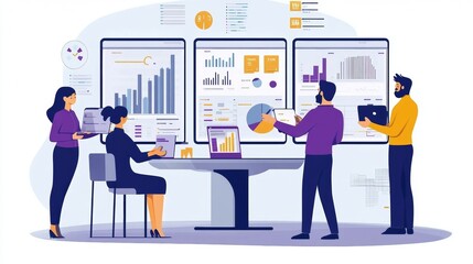 Vector illustration of office people: Shaping business growth through strategic marketing and analytics