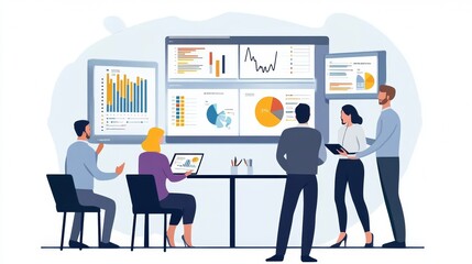 Vector illustration of office people: Analyzing market trends and crafting digital marketing strategies