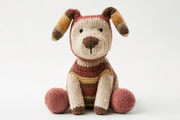 A cute knitted dog on a white background.