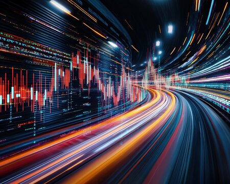 Curves in motion symbolizing price changes in markets