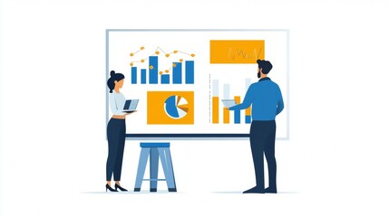 Vector illustration of office people: Driving business success with innovative digital marketing and content plans