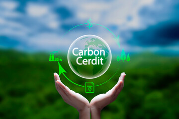 Investing in the carbon credit market natural garden background, carbon footprint. global warming and climate change. earth day ,friendly energy, exchange and financial investment stock market.