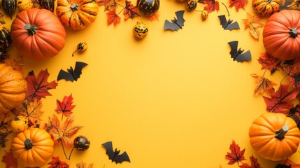 Halloween background with pumpkins and bats