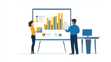 Vector illustration of office people: Overseeing digital campaigns and content strategy for efficient results