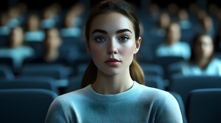 Obraz premium Young woman in a lecture turning to camera