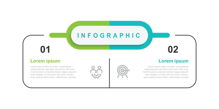 2 step process infographic template vector element with icons suitable for business information and web presentation
