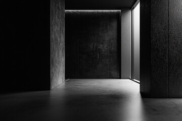 Mimalist monochromatic black background of an empty room with wall 