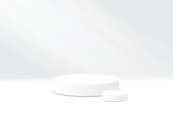 Product display, White podium and background with abstract minimal scene for product and brand presentation, Abstract podium composition, White background copy space, 3d vector illustration.