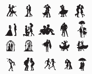 Fototapeta premium Couple silhouettes Design Bundle - Romantic Couple Vector illustration 
