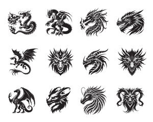 Dragon Vector Illustration Bundle - Dragon Logo Clipart Design
