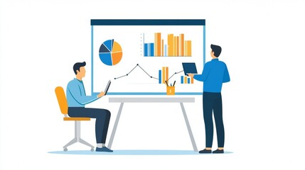 Vector illustration of office people: Leading business transformation with digital marketing and innovation
