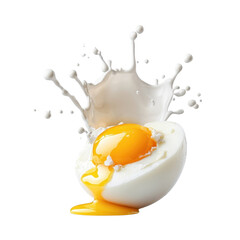 Sauce, circular splash swirl around a hard-boiled egg, isolated on white background, enhancing its appeal. PNG