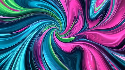 Abstract swirling pattern in shades of pink, blue, green, and black.