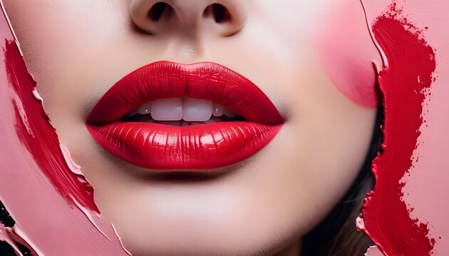 painting abstract art of female pink red lips mouth