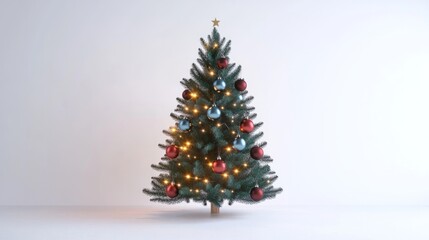 decorated christmas tree with ornaments isolated on white