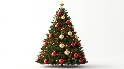 Naklejka premium decorated christmas tree with ornaments against white background