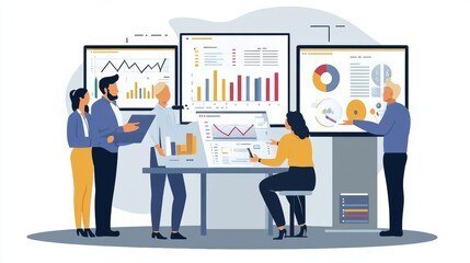 Fototapeta premium Vector illustration of office people: Applying data-driven strategies to refine content and marketing