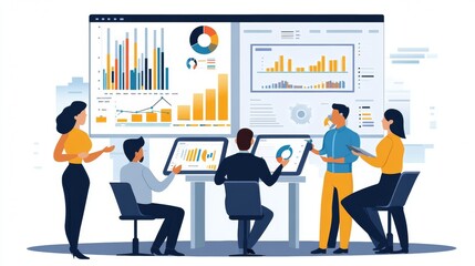 Fototapeta premium Vector illustration of office people: Enhancing content workflows with innovative marketing approaches