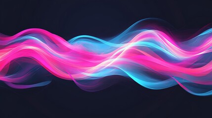Obraz premium Abstract wavy lines of pink and blue light against a dark background.