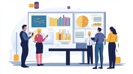 Fototapeta premium Vector illustration of office people: Driving digital transformation through marketing and content strategies