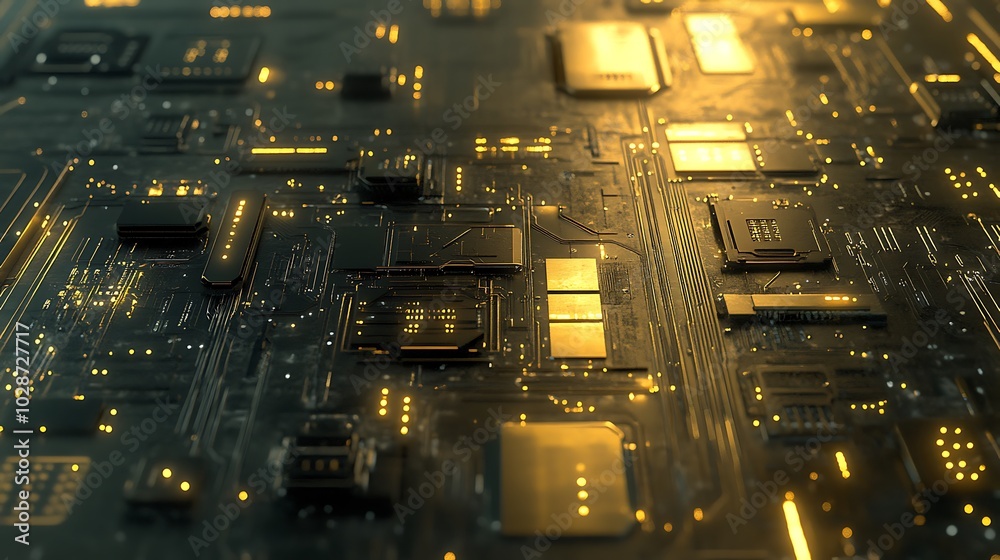 Poster close-up of a glowing circuit board with intricate details.