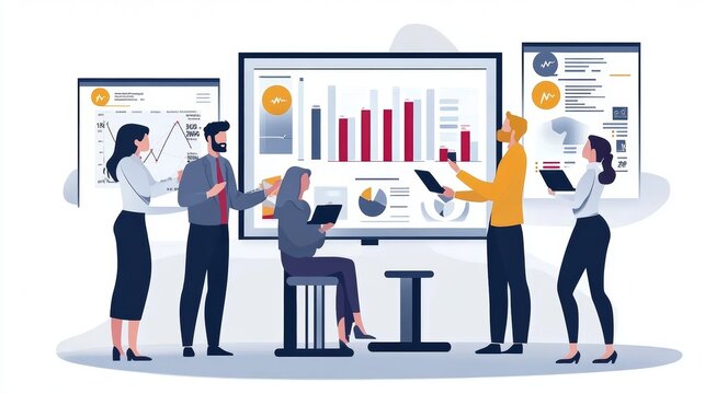 Vector illustration of office people: Creating impactful business strategies with focused digital marketing