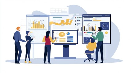 Vector illustration of office people: Boosting market reach through creative content and digital campaigns