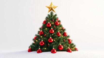 Obraz premium christmas tree decorated with red ornaments isolated on white